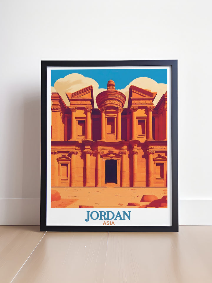 Bring the iconic landscapes of Jordan into your home with this travel print of Petra and Amman. Whether youve visited or dream of exploring these landmarks, this poster captures the charm and history of Jordans most famous sites.