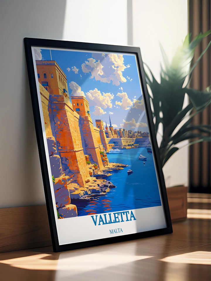 Grand Harbour in Valletta modern art captures the essence of Maltas historic harbor making it a perfect Malta poster gift for those who appreciate cultural depth and beauty ideal as a Valetta travel art piece for your home or office decor