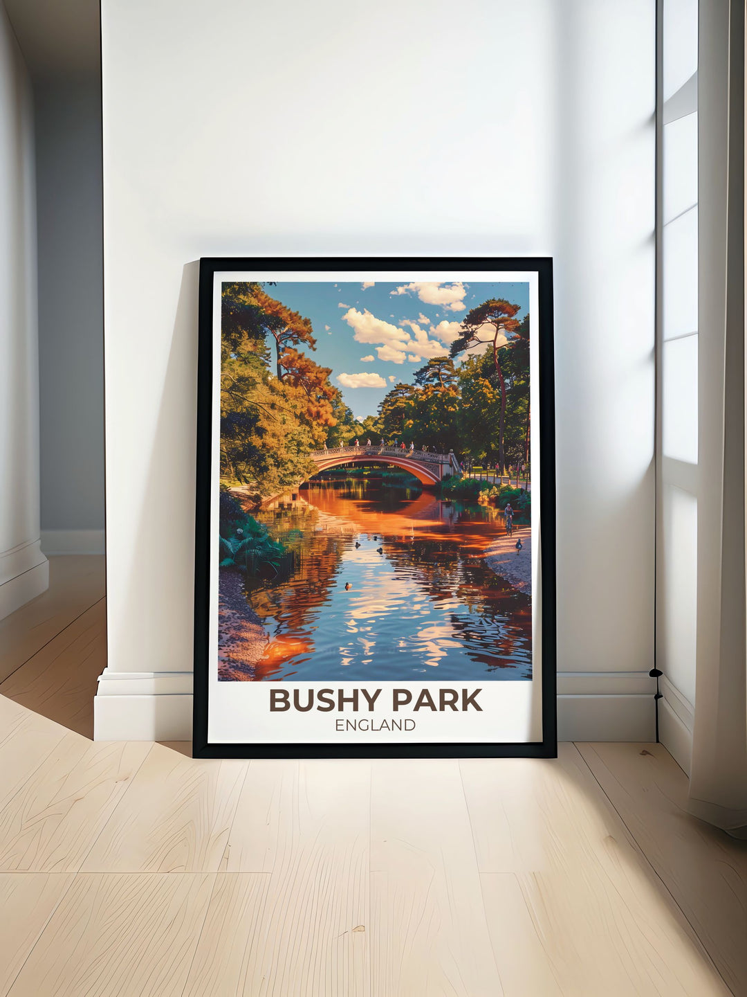 Discover the beauty of South West London with our Richmond Park Poster showcasing deer and scenic landscapes along with the tranquil Longford River.