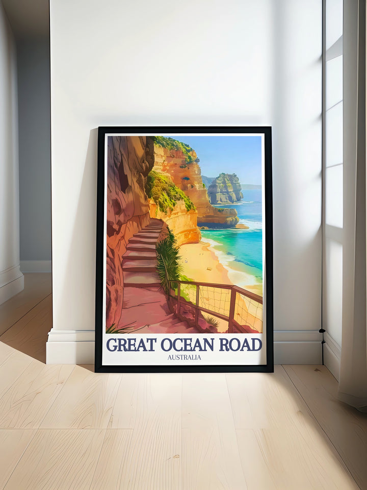 Bring home the beauty of the Great Ocean Road with this vibrant canvas art. Featuring the Twelve Apostles and Gibson Steps, this piece captures the essence of Australias coastal charm and makes a perfect travel inspired gift or home decor.