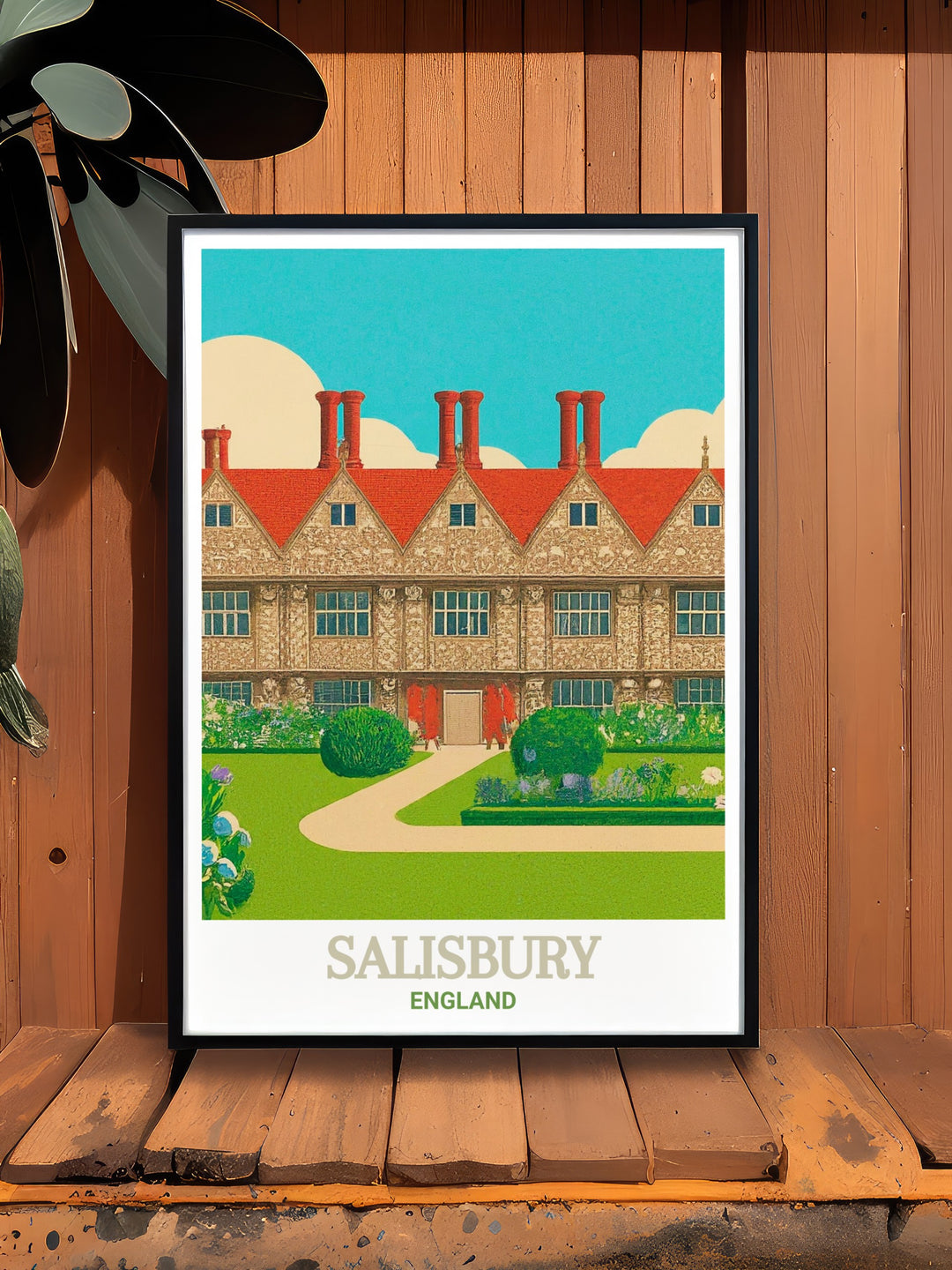 Framed art print of Salisburys Mompesson House, perfect for creating an elegant and sophisticated atmosphere in your home. This artwork captures the historic charm of Englands cultural landmarks.