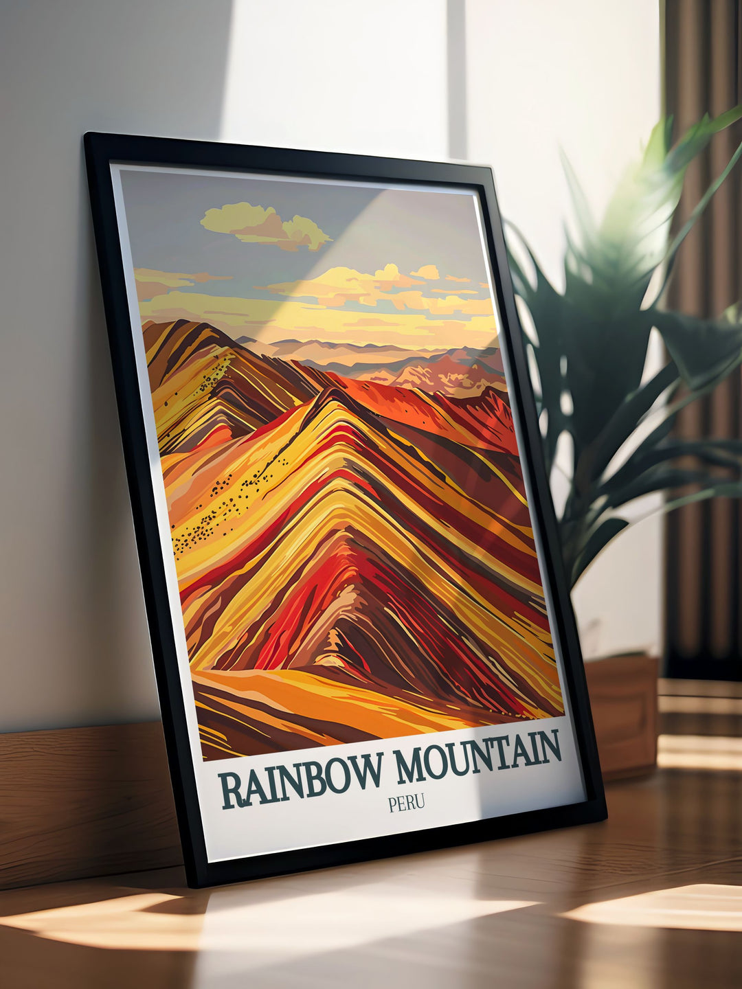 Captivating Rainbow Mountain artwork depicting the breathtaking landscapes of the Andean highlands Red Valley perfect for modern prints and stunning home decor.