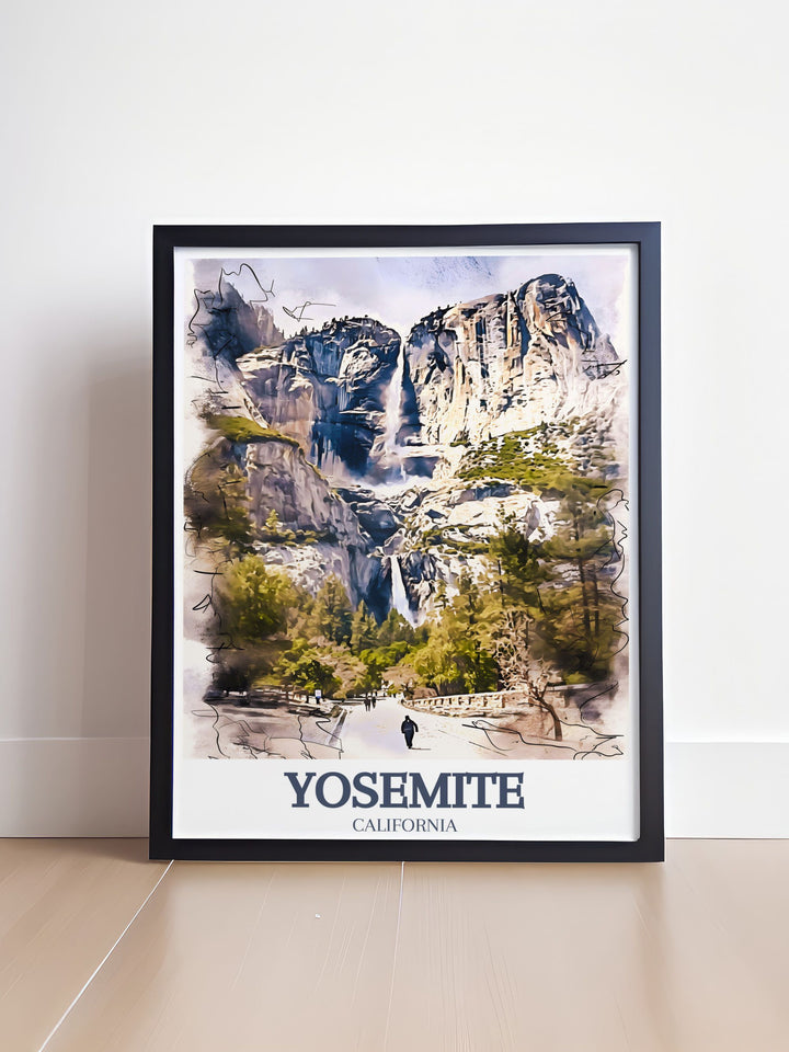 Half Dome and Yosemite Valley framed print enhancing any living space with a sophisticated touch and detailed artistic representation of the iconic landscape