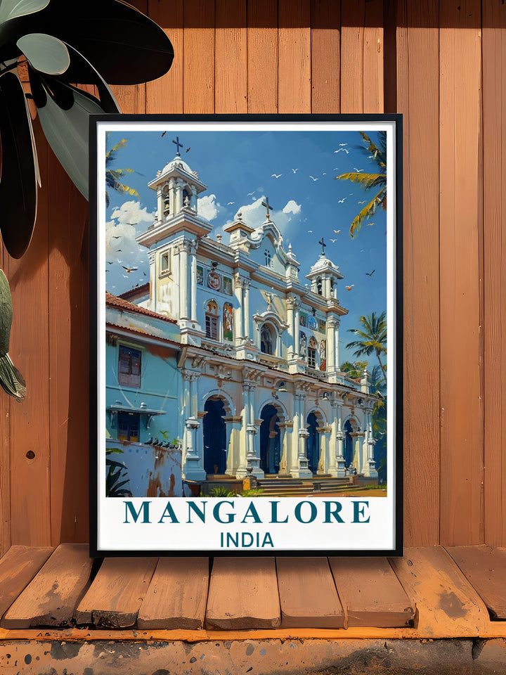 This art print captures the essence of Mangalores rich cultural landscape and the historic significance of St. Aloysius Chapel, offering a stunning blend of urban vibrancy and architectural beauty for your home or office decor.