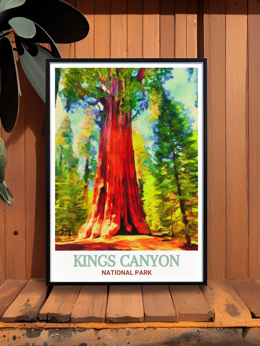 Kings Canyon wall poster featuring the massive General Grant Tree. This art print captures the timeless beauty of Kings Canyons natural wonders and makes an excellent gift for National Park lovers and outdoor adventurers.