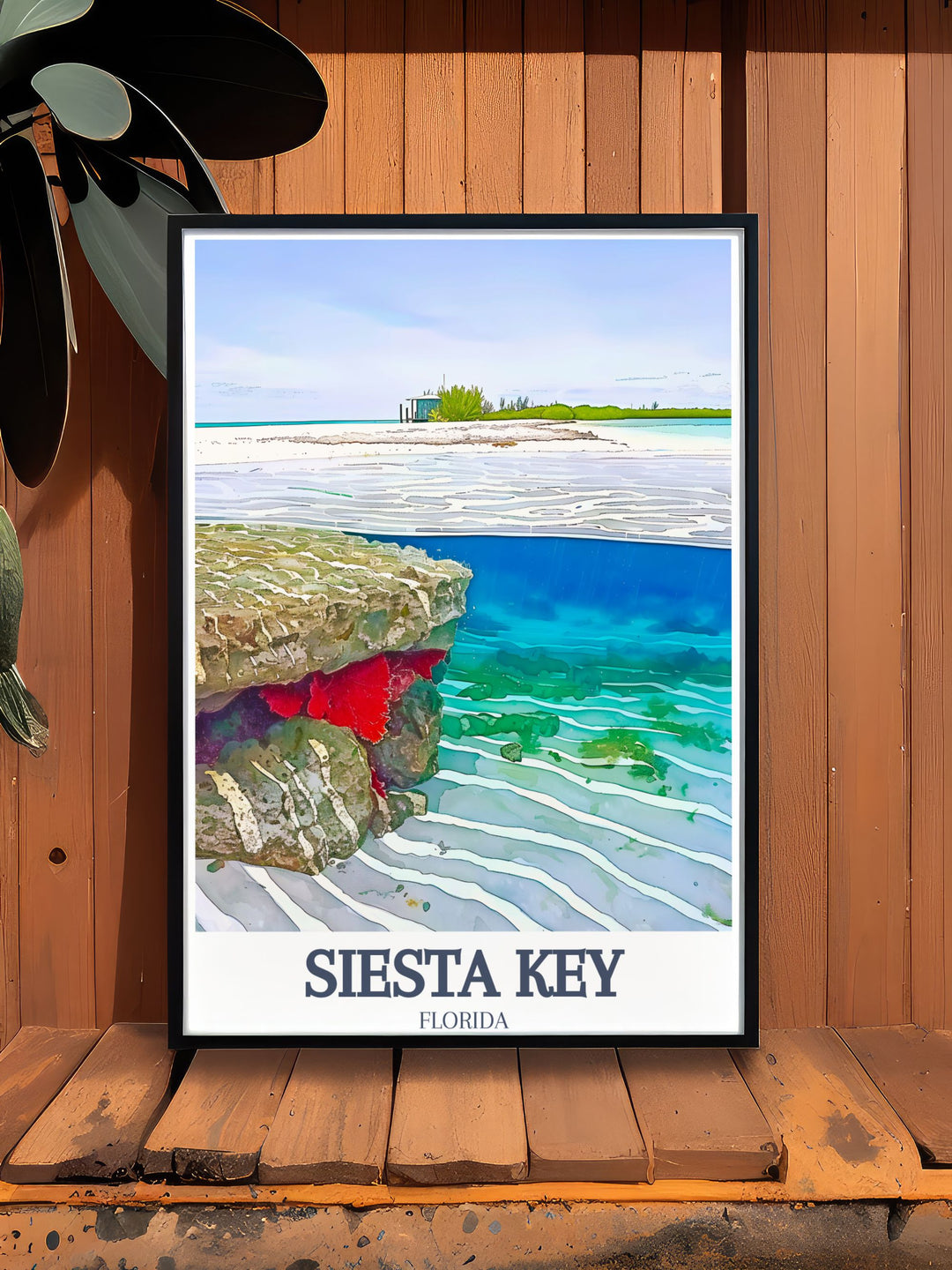 Elegant Siesta Key artwork showcasing Point of Rocks Siesta Beach in a detailed print perfect for enhancing living room decor with Florida travel art.