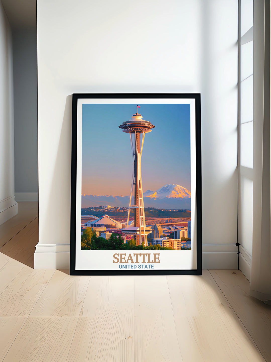 Bring the magic of the Space Needle into your home with this Seattle skyline poster. Featuring the futuristic design of the Space Needle, this travel print adds a dynamic and contemporary touch to any space.