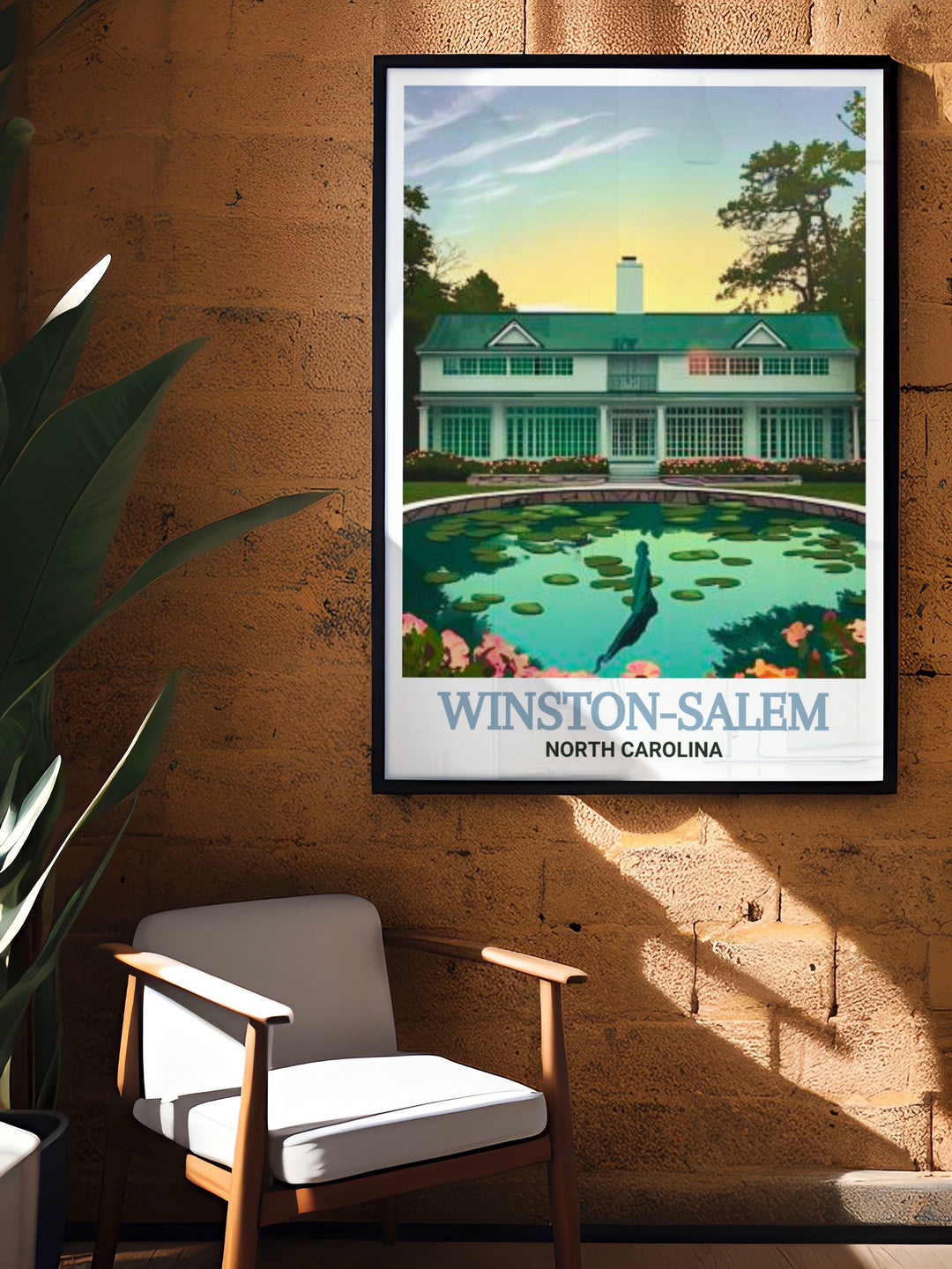 Reynolda House Museum of American Art print in Winston Salem. This vibrant illustration captures the architectural beauty and serene surroundings of the museum, making it a perfect addition to any art enthusiasts collection. The detailed artwork showcases the elegance of this landmark.