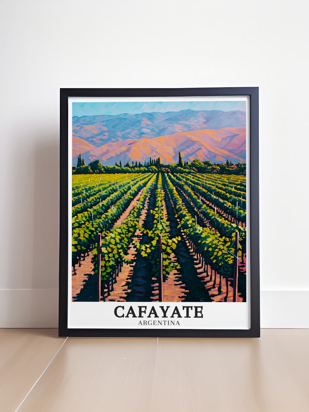 The Calchaquí Valley Travel Print immerses you in the serene yet striking landscapes of Argentina. With Cafayates renowned vineyards in the background, this art print evokes the vibrant beauty of the valley, bringing South American charm to your home.