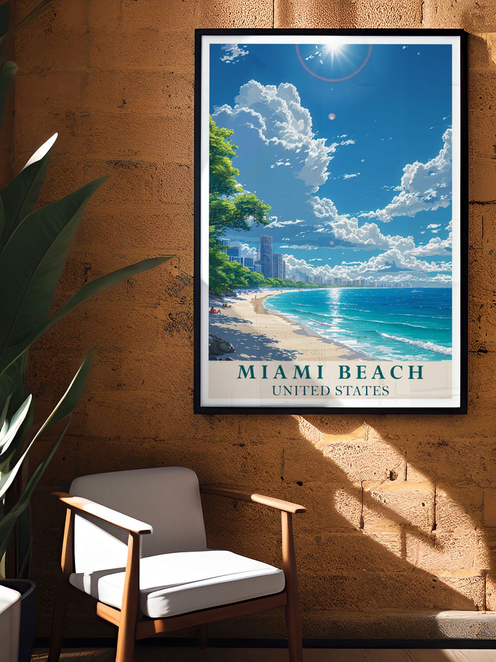 Captivating Miami beach Stunning Prints offering a visually appealing piece of Florida Wall Art perfect for sharing the charm of Miami Beach with friends and family a great gift idea.