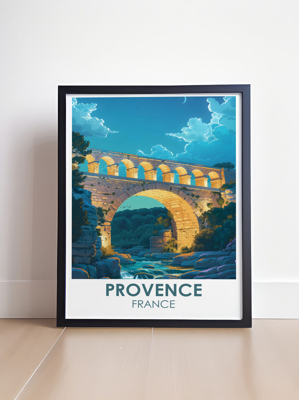 Celebrate the architectural prowess of ancient Rome with this detailed art print of the Pont du Gard, highlighting its historical importance and stunning design.