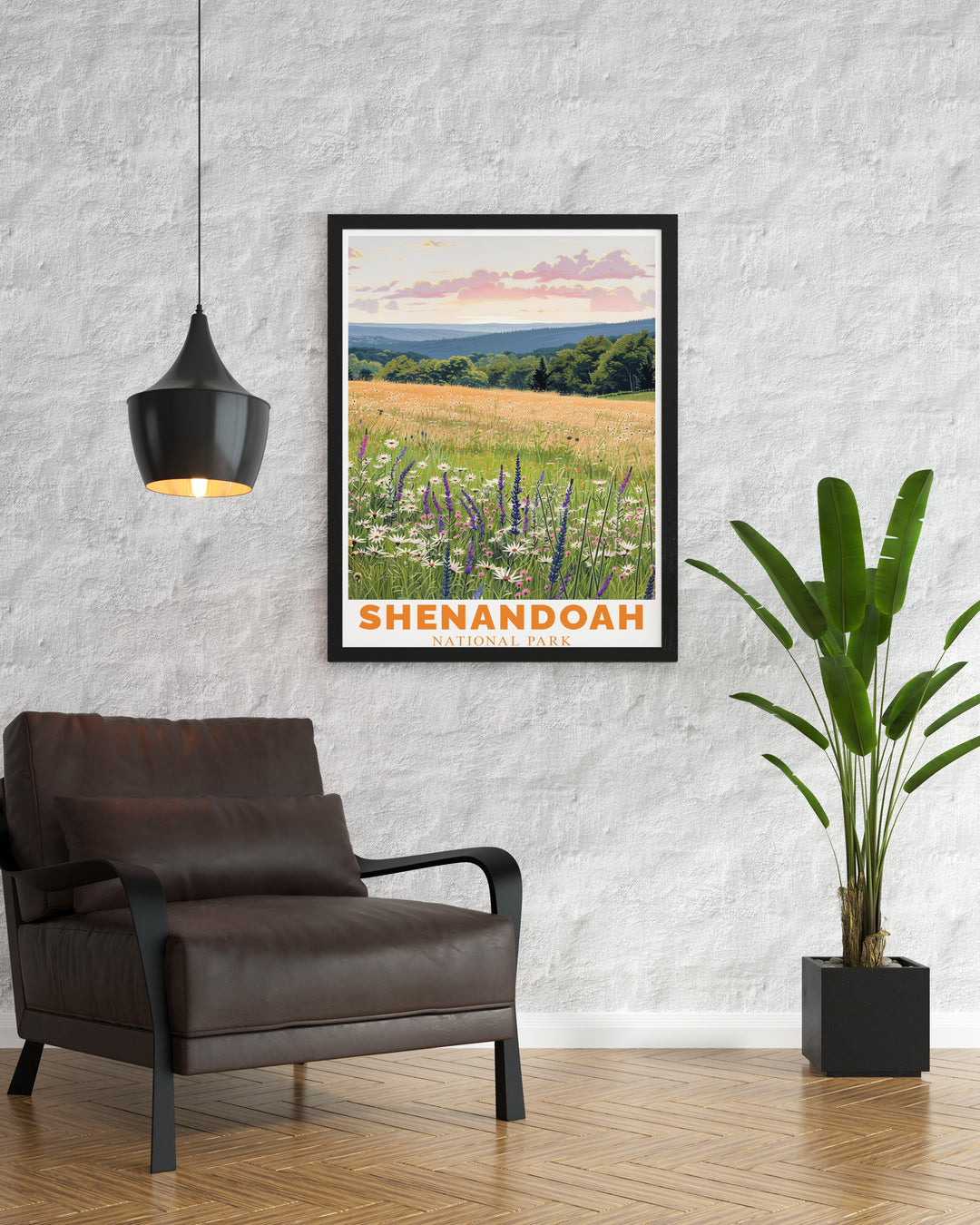 Featuring the iconic Shenandoah River and Blue Ridge Mountains, this travel poster captures the essence of Shenandoah National Park. Perfect for anyone who loves national parks, this artwork brings the beauty of Virginias wilderness into your home.