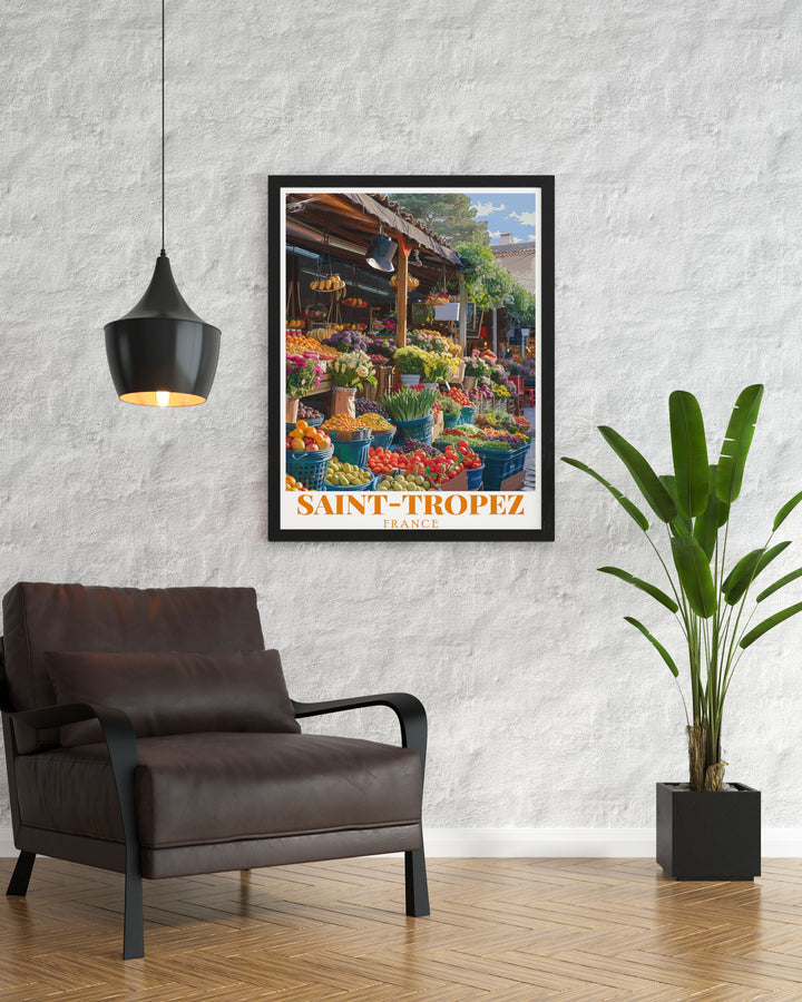 Place des Lices Market framed prints and St Tropez travel art make a perfect gift for any occasion. These French Riviera posters offer vibrant color and elegant design that fits seamlessly into both modern and traditional decor styles perfect for any home.