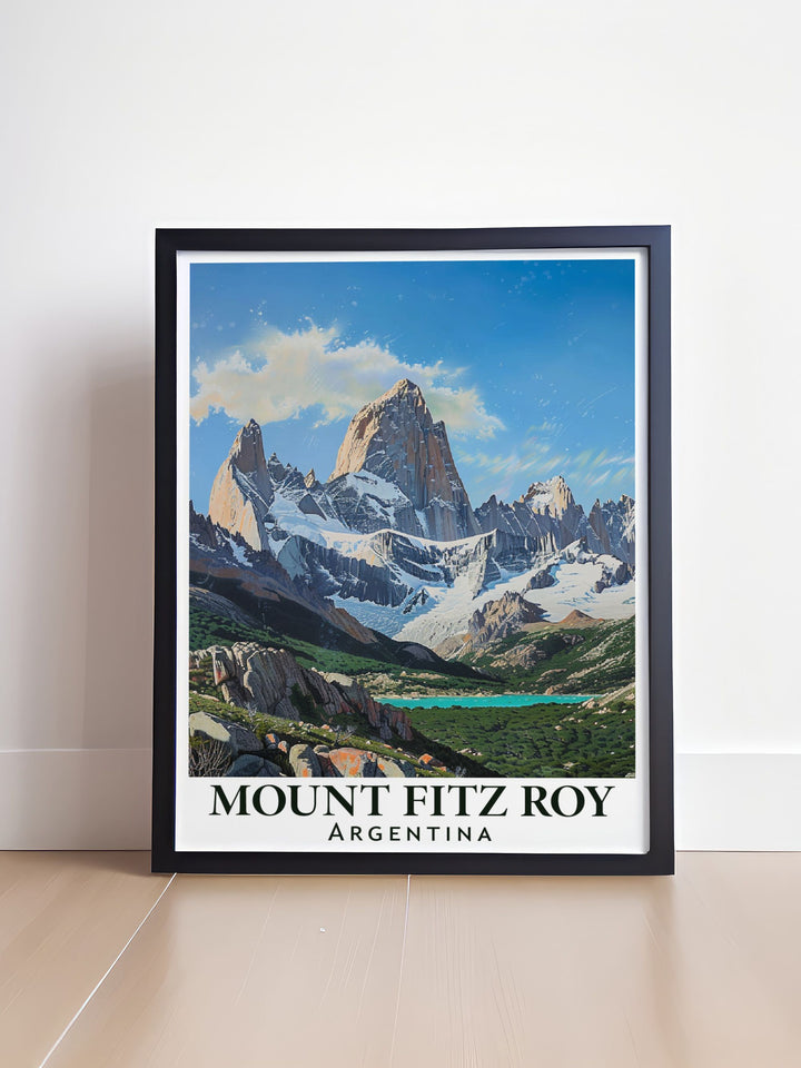 Modern Mt Fitz Roy Decor print celebrating the majestic beauty of Patagonia an exquisite addition to your living room or office creating a serene and awe inspiring atmosphere