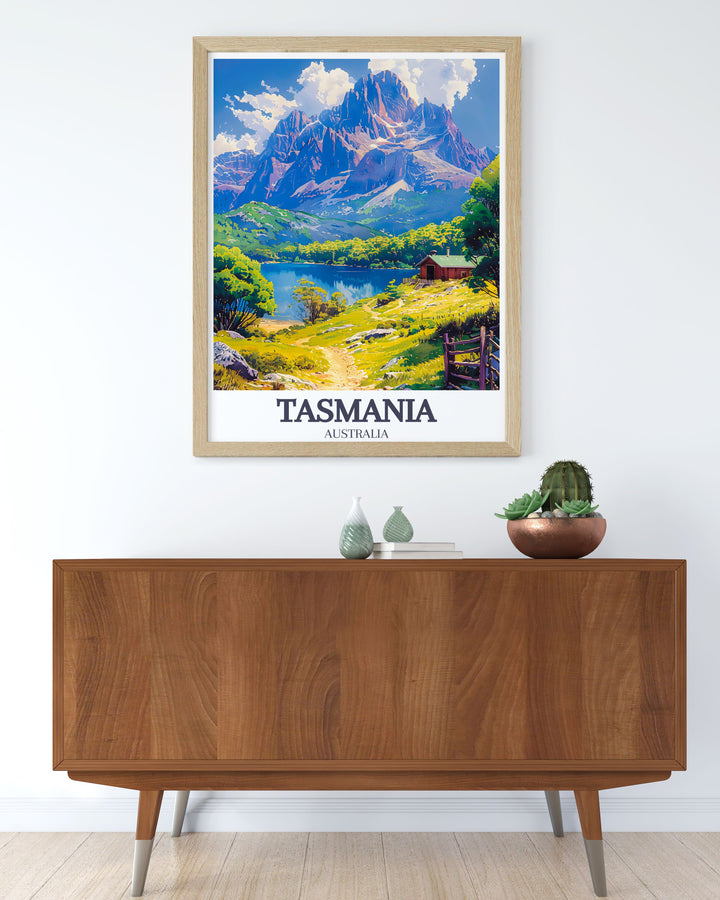 Adorn your living room with stunning Cradle Mountain Lake St Clair Dove Lake framed prints showcasing the tranquil beauty and rugged peaks of Tasmanias breathtaking landscapes.