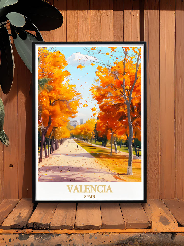 Valencia travel print featuring Turia Gardens makes a thoughtful travel gift perfect for anyone who loves to explore and cherish their travels bringing the citys beauty into their home