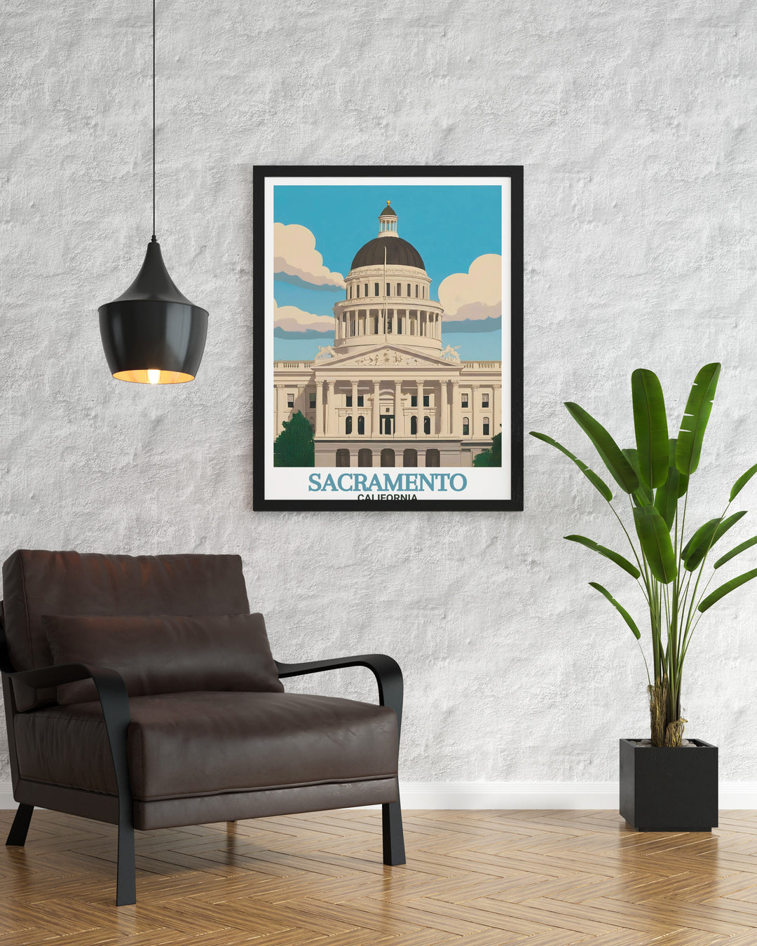 Stunning Sacramento Wall Art showcasing the California State Capito in a fine line print style bringing modern elegance and historical pride to your home decor ideal for those who love this vibrant city.