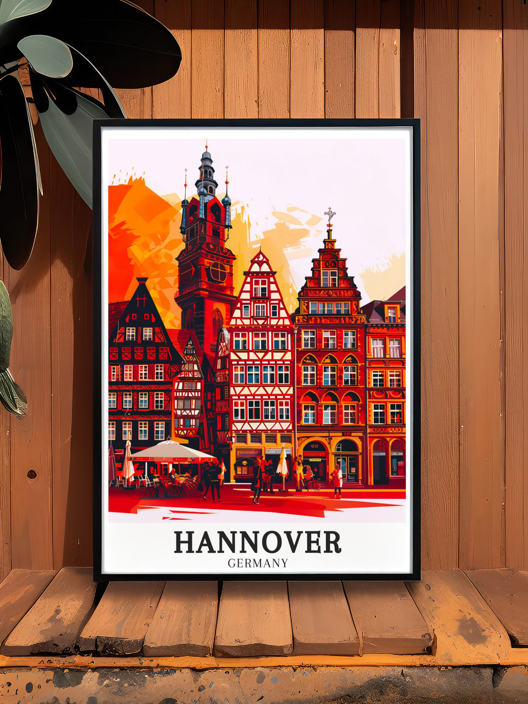 Travel print featuring Hannover Germany with a focus on the Marktkirche and Old Town capturing the essence of the citys rich cultural landscape a wonderful piece for anyone who has visited or dreams of exploring Germany