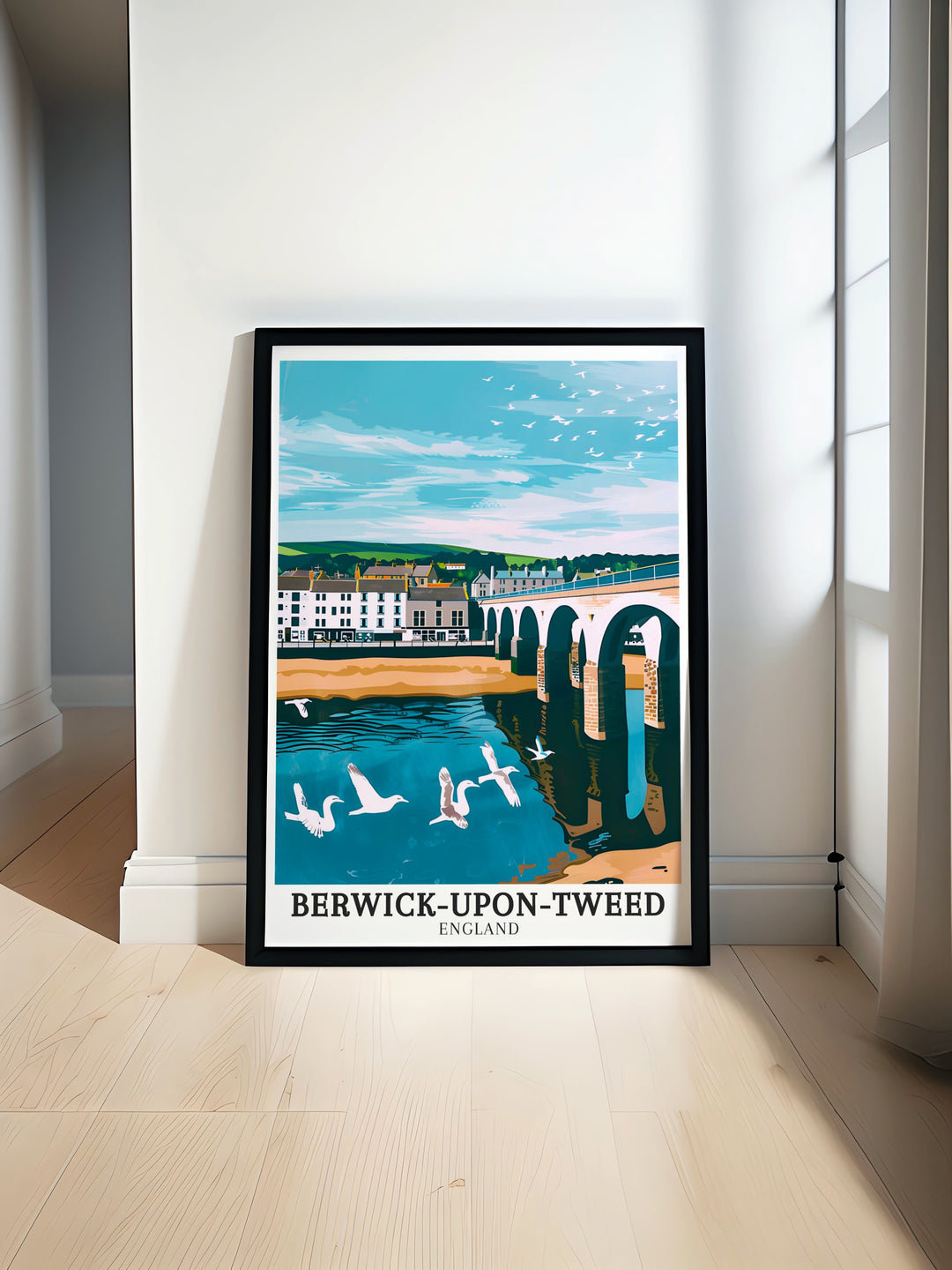 This Northumberland wall art features the iconic Berwick Bridge and Berwick Harbour, beautifully illustrating the harmony between history and nature. The vibrant colors and fine details make it an ideal addition to any living space or office.