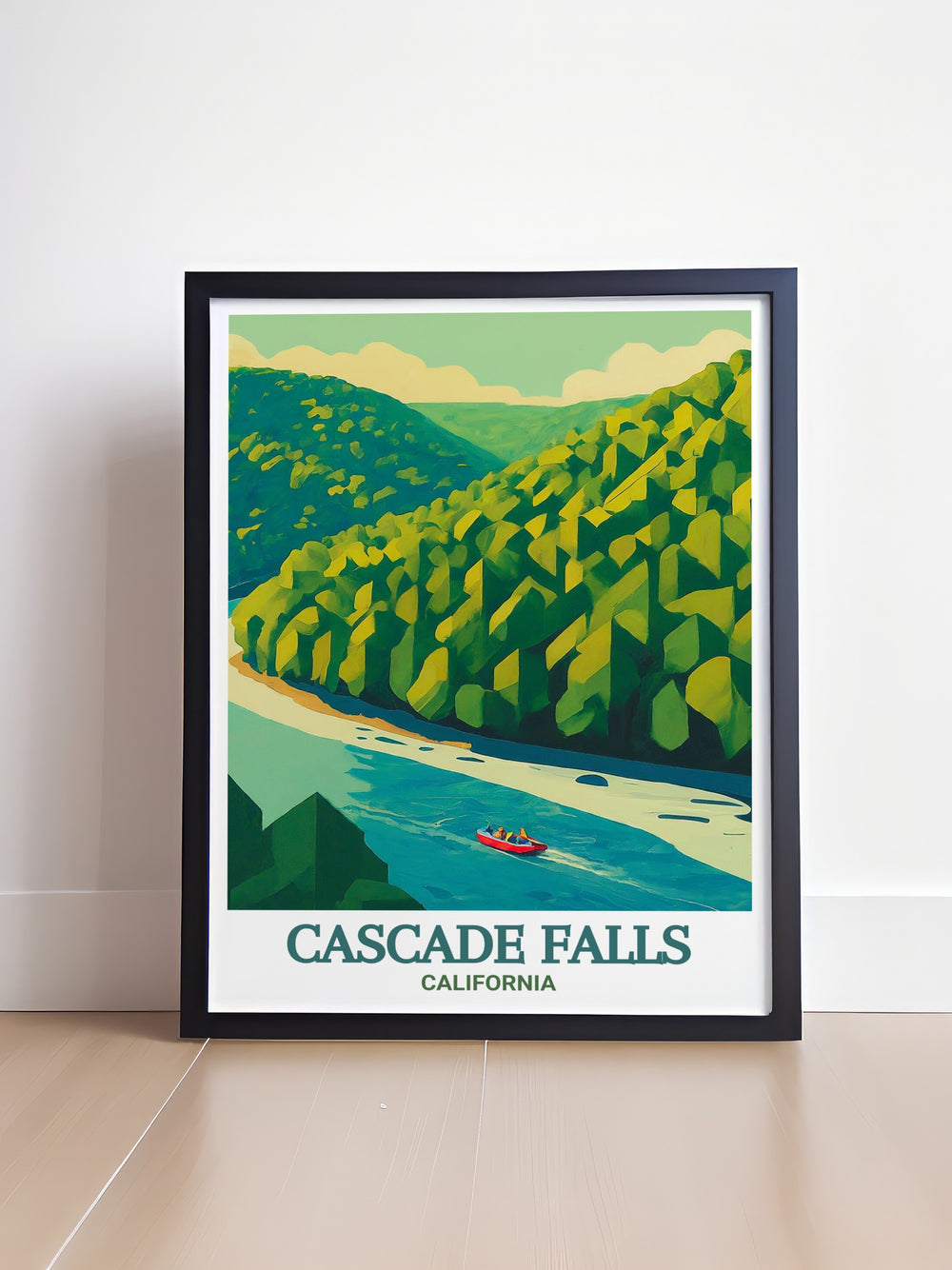 Elevate your living space with the Cascade Falls art print showcasing Californias natural beauty New River modern decor brings a contemporary touch to your home combining the tranquility of Cascade Falls with the dynamic energy of New River artwork.