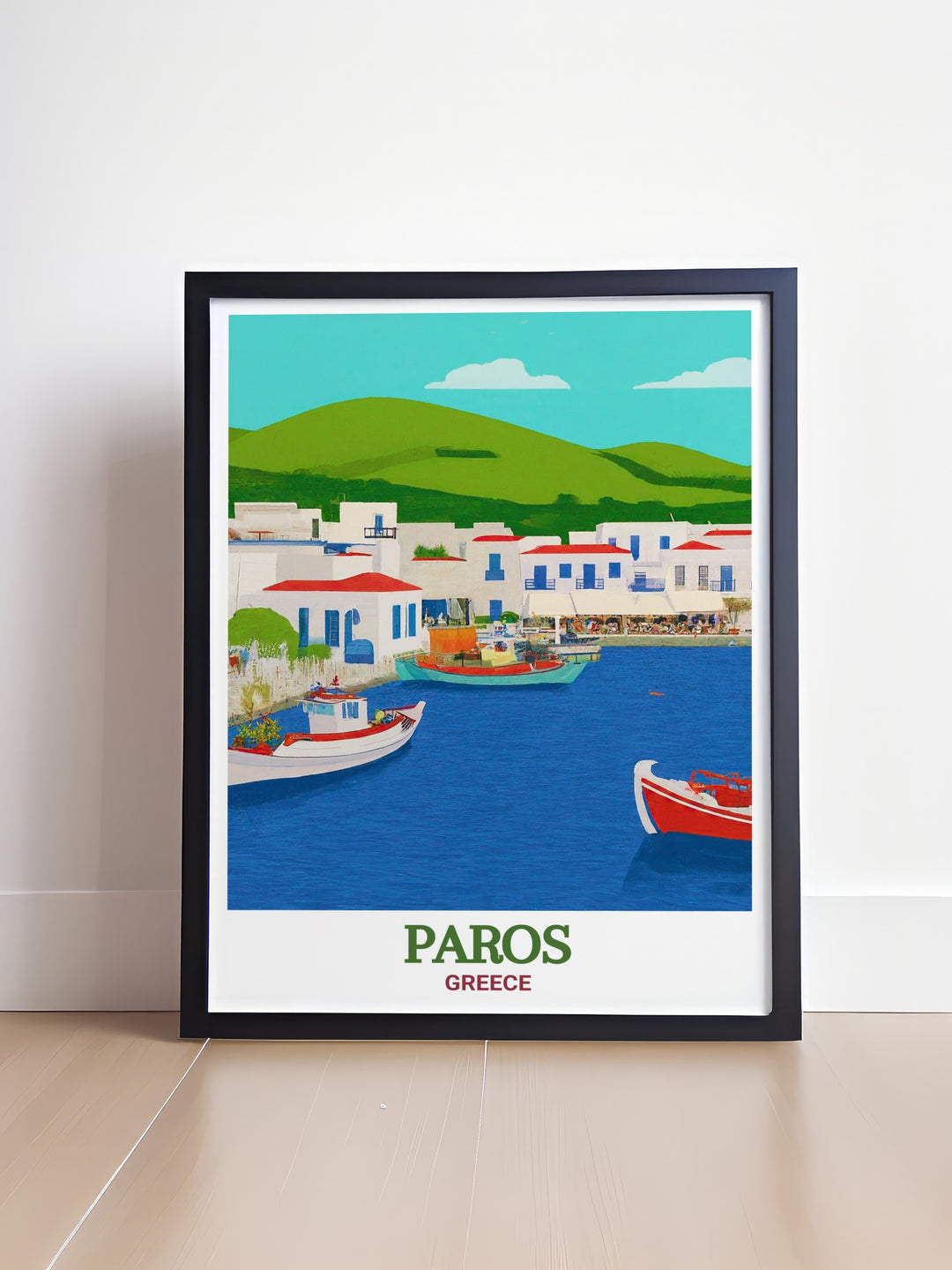 Celebrate the rich culture and natural beauty of Greece with this art print of Naoussa Harbor, Paros. The detailed imagery and vibrant colors highlight the unique charm of the island, offering a perfect blend of tradition and modern elegance.