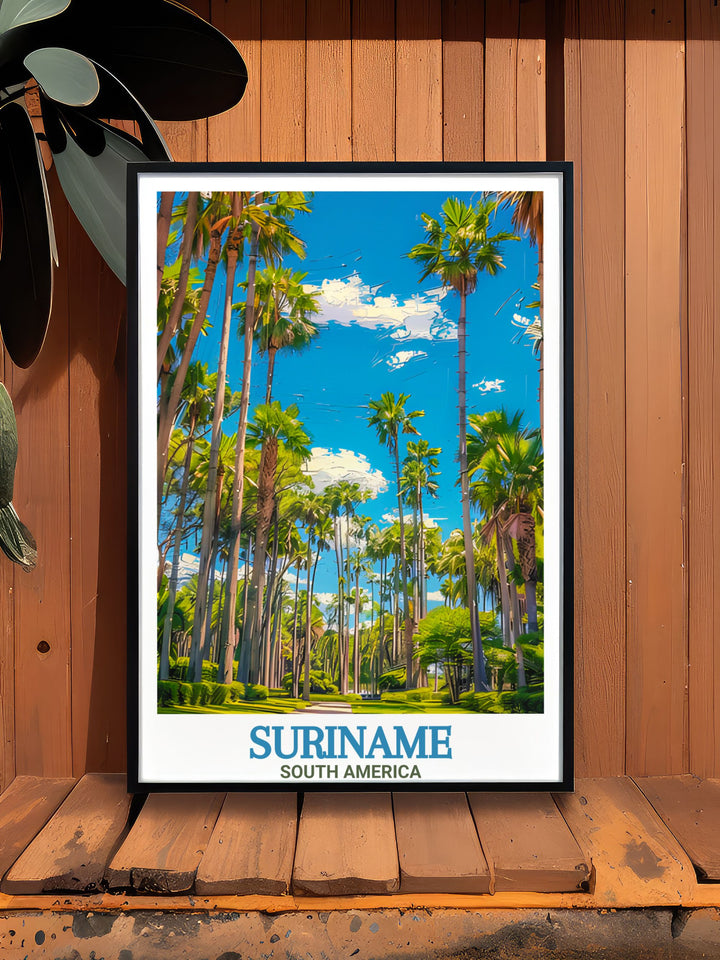 Suriname City Map showcasing the intricate details of Paramaribo alongside the serene beauty of Palmentuin. Ideal for travel enthusiasts and those who appreciate unique and artistic wall art.