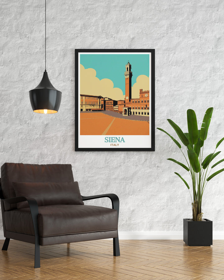 Beautiful black and white Siena Art Print showcasing Piazza del Campo. This modern matted art features a detailed Siena Street Map and elegant fine line design that complements any living space. Perfect for gifting on Christmas Fathers Day or Mothers Day.