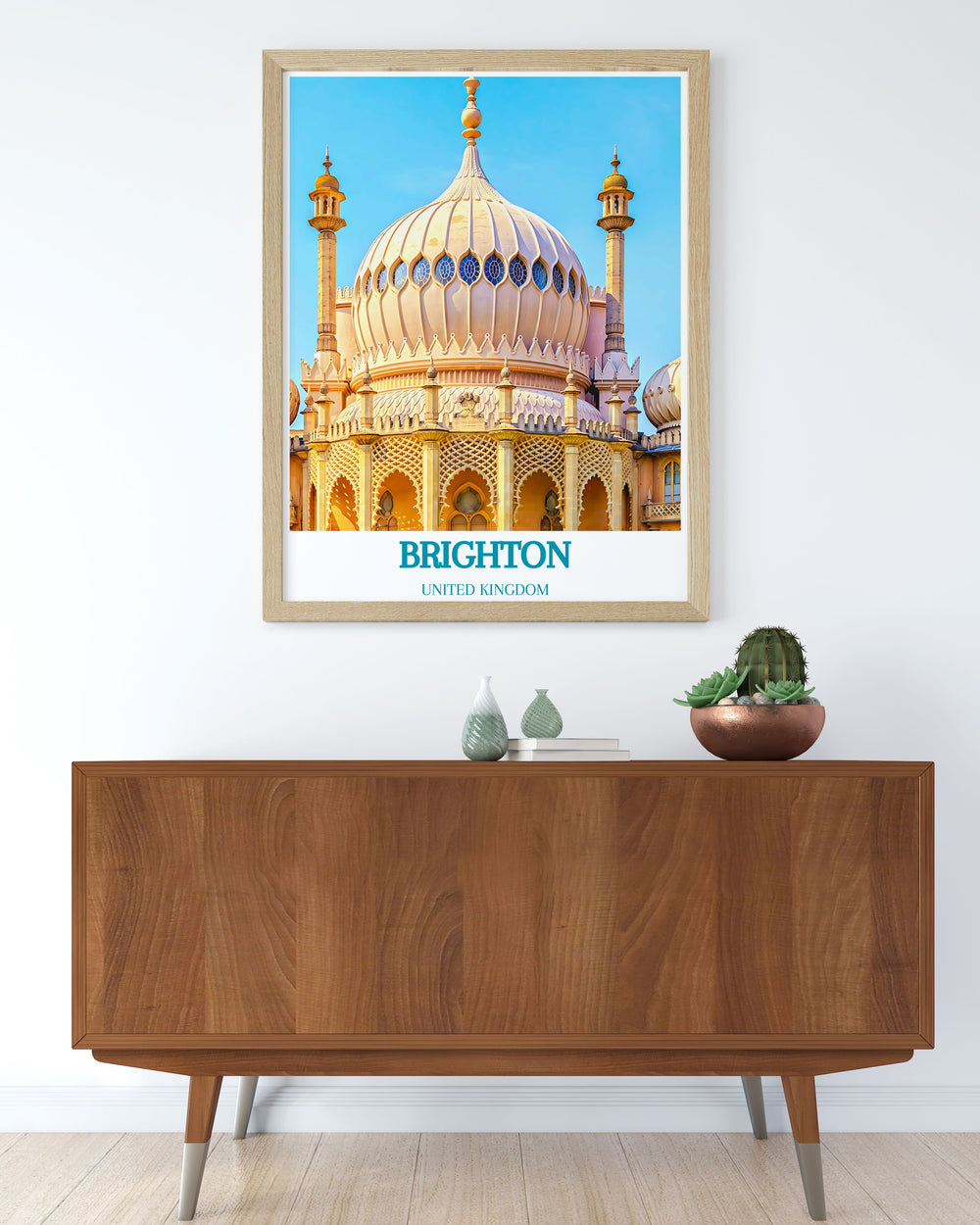 Vintage travel print featuring Brighton royal pavilion captures the charm and history of this famous South Coast location ideal for art lovers