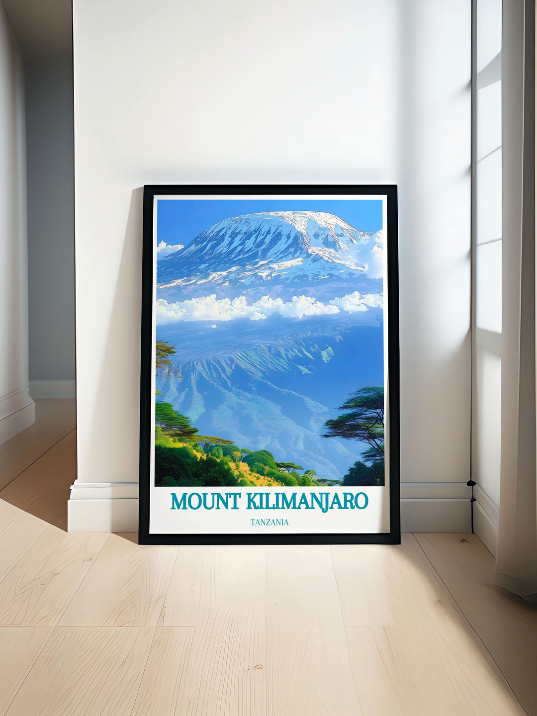 Mount Kilimanjaro modern print featuring breathtaking views of Tanzanias iconic peak in high quality art print format perfect for elegant home decor and travel enthusiasts.