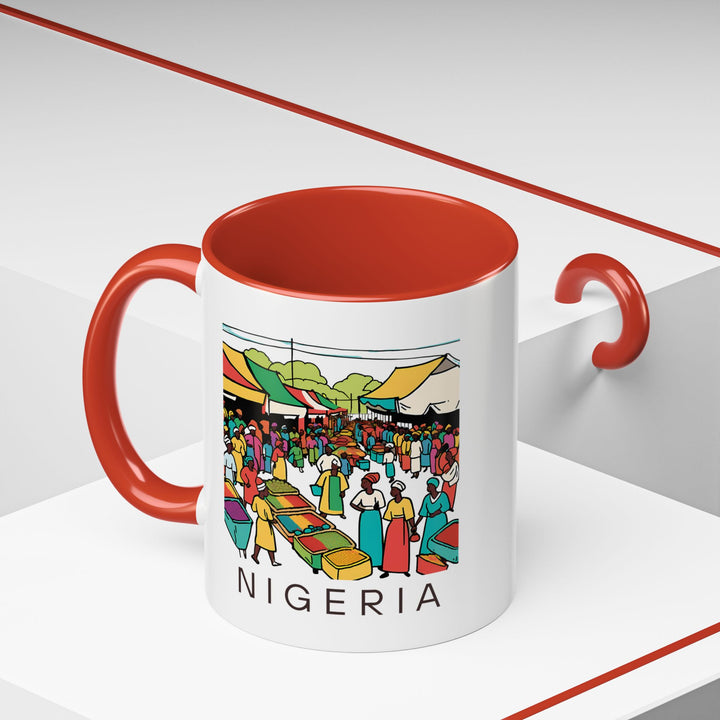 A Nigeria mug showcasing scenic and cultural artwork in vivid colors. Durable and dishwasher safe, this ceramic mug is perfect for daily use or as a thoughtful gift for Nigeria lovers.