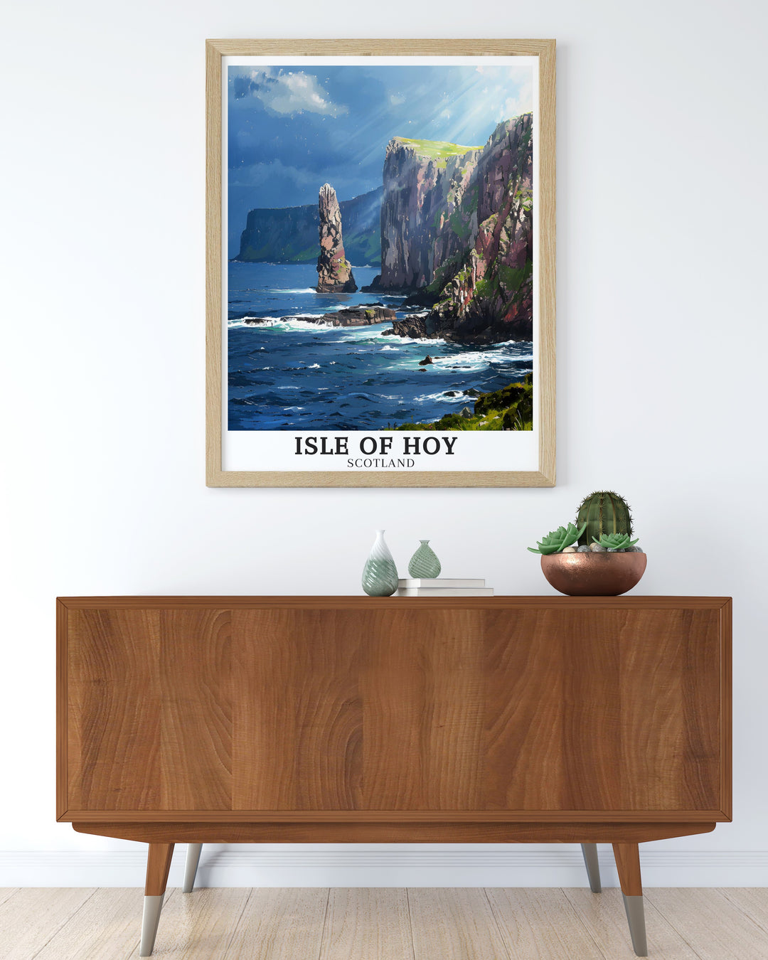 Showcasing the towering Old Man of Hoy and the striking cliffs of St Johns Head, this Isle of Hoy travel print brings the raw beauty of Scotlands Orkney Islands to life. Ideal for adventurers, travelers, or anyone who appreciates Scotlands coastal wonders, this poster is a must have for your wall art collection.