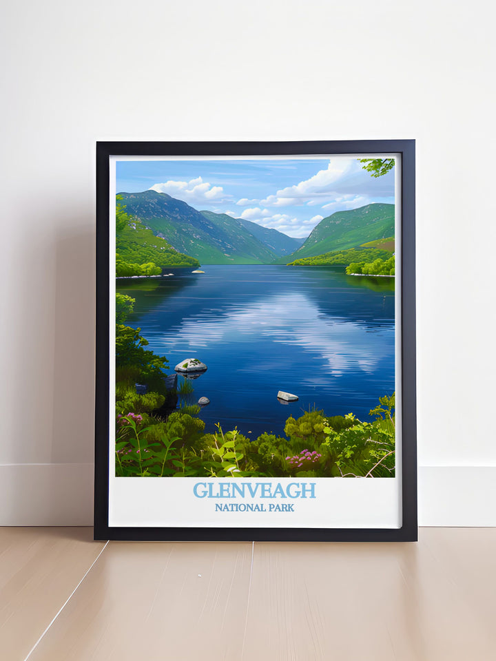 A captivating view of Glenveagh National Park in Ireland, highlighting its lush landscapes and serene waters, ideal for bringing a touch of natural beauty into your home decor.