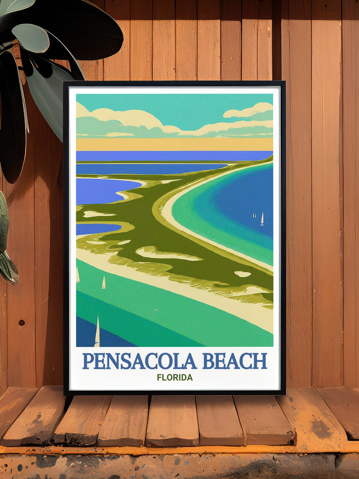 Captivating canvas print of Pensacola Beachs Gulf Islands National Seashore, highlighting the lush coastal beauty of Florida. Perfect for adding a touch of elegance to your space. This print brings the peaceful beauty of Floridas coastline into your home.