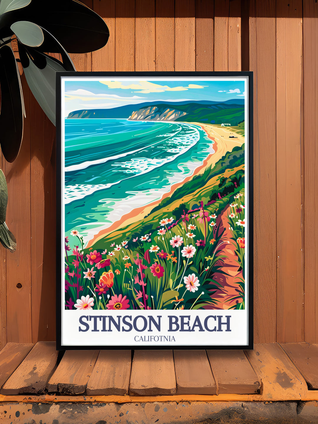 This fine illustration of Stinson Beach and Bolinas Point showcases the tranquil beauty of Californias coast. The travel print captures the essence of the Pacific Oceans serene waves and coastal charm, perfect for adding a touch of nature to any living space.