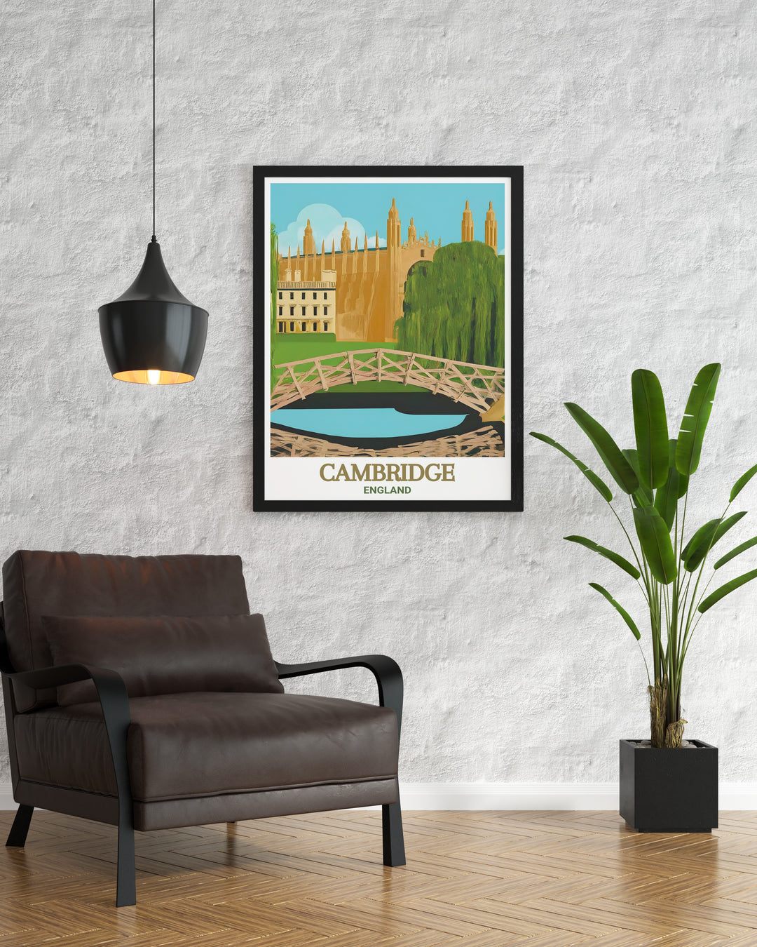 Great Court poster highlighting the architectural beauty of Cambridge University and the Mathematical Bridge a must have for any university poster collection or bucket list prints