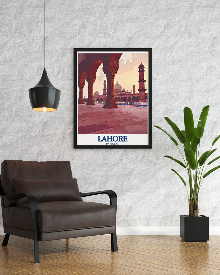 The tranquility of Lahores Shalimar Gardens is beautifully depicted in this framed art, capturing the geometric precision and natural beauty of the gardens design, offering a piece that not only adds elegance to your decor but also connects you to the rich history of the Mughal Empire.