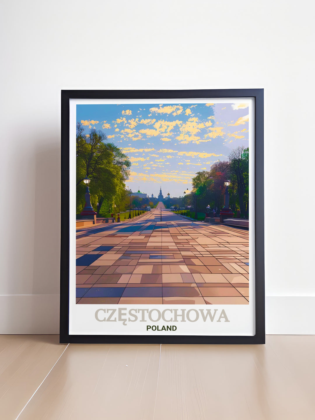 The Poland canvas art highlights the Avenue of the Blessed Virgin Mary in Częstochowa, offering a stunning portrayal of one of the most significant pilgrimage routes in Poland. Ideal for lovers of Polish culture and history, this travel poster adds depth and beauty to your space.