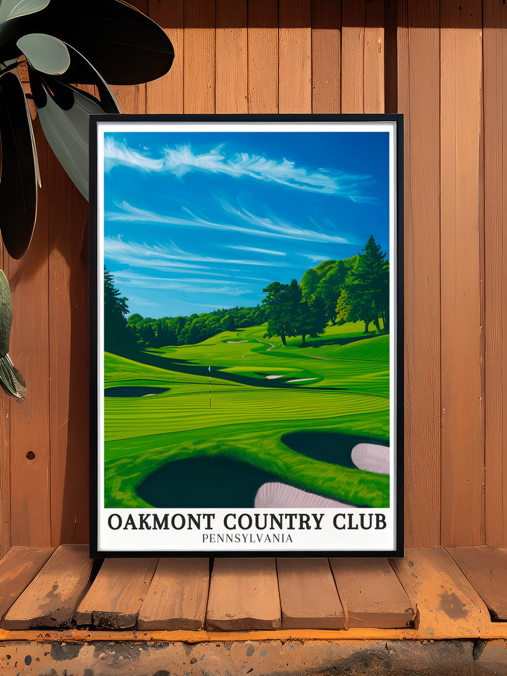 Oakmont Country Club print showcasing the Church Pew Bunker in Plum Pennsylvania brings the beauty of the course into your home perfect for adding a touch of Pennsylvania decor and Pittsburgh history to your living space with this stunning piece of wall art