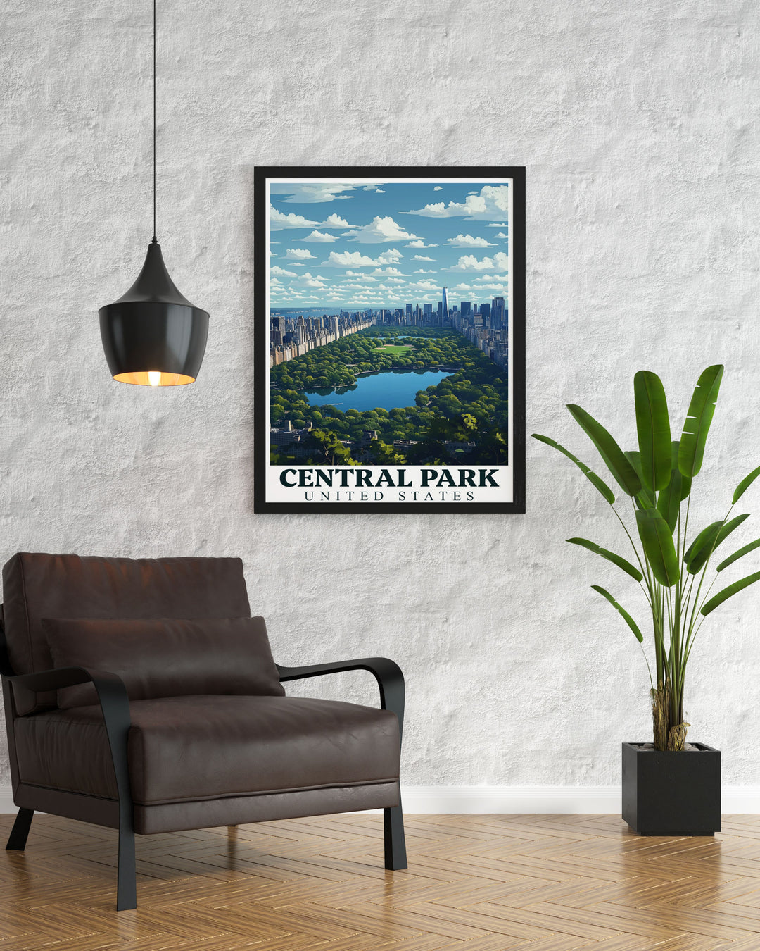 Highlighting the serene presence of Central Parks Lake and the surrounding greenery, this travel poster is perfect for those who appreciate the natural and cultural richness of New York City.