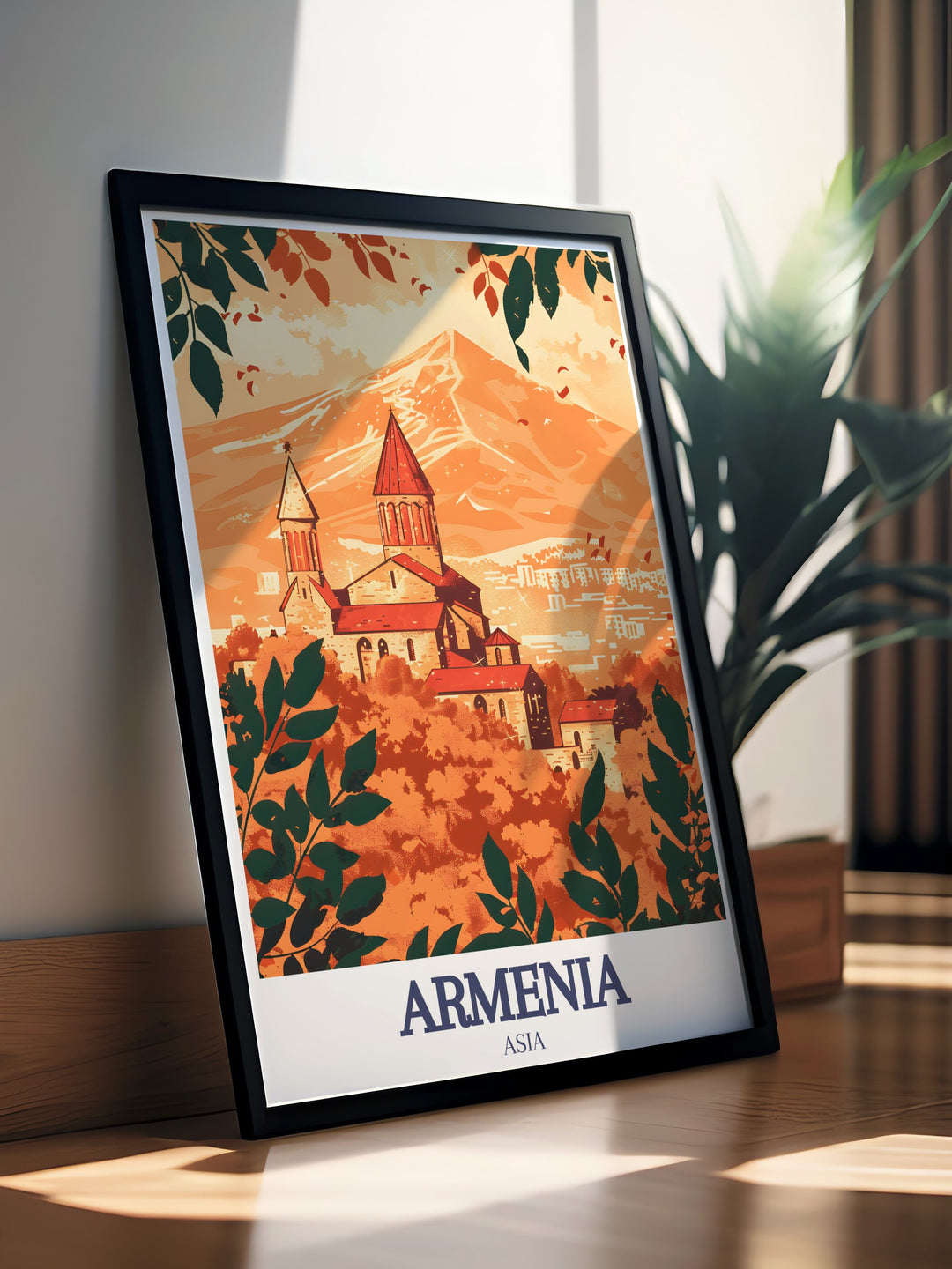 This Armenia travel print combines the stunning landscapes of the Ararat Plain with the architectural beauty of Khor Virap Monastery. Ideal for home decor, this travel poster is a wonderful way to bring Armenian culture and history into your living space.