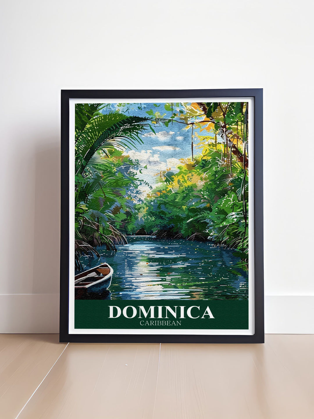 Caribbean Poster of Indian River in Dominica highlighting the vibrant scenery and peaceful atmosphere a perfect piece of Dominican wall art that brings the spirit of the island into your home suitable for various gifting occasions