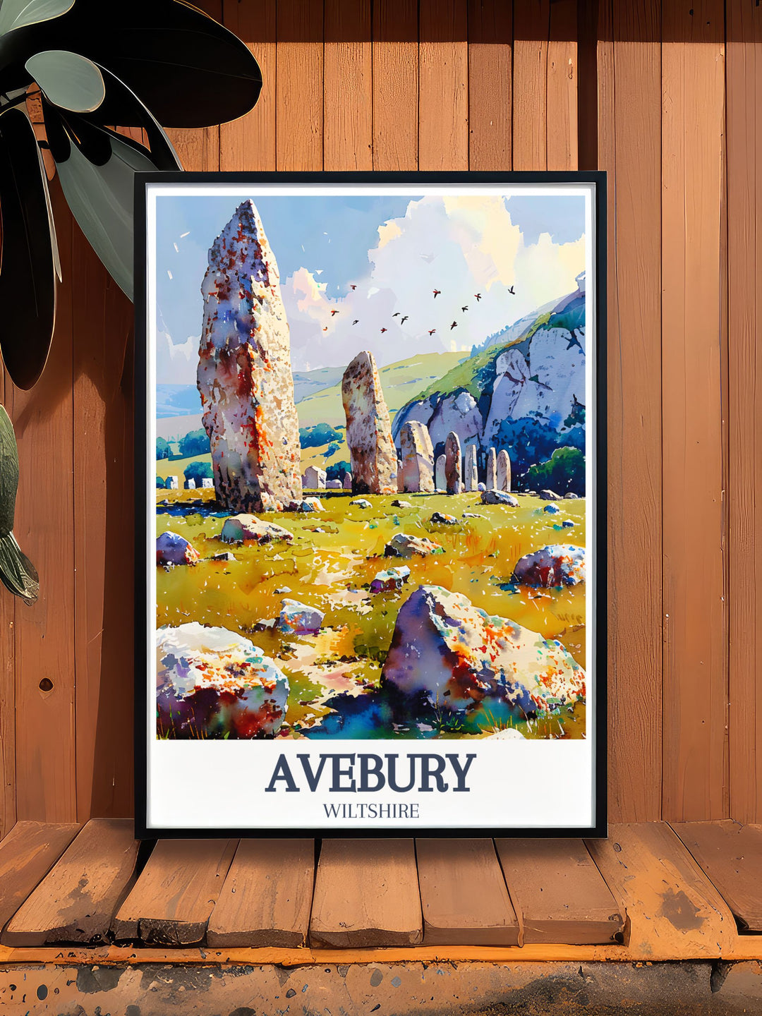 Featuring the awe inspiring Silbury Hill in the North Wessex Downs, this travel poster captures the majestic beauty of Englands historic countryside, ideal for adventure seekers and history enthusiasts.