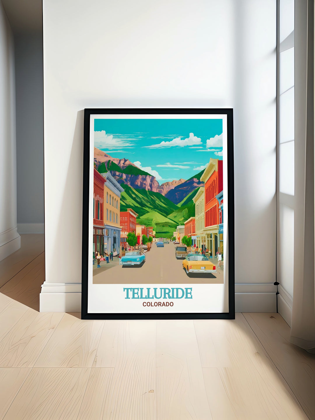 Celebrate the historic beauty of Telluride with this vibrant travel print. Showcasing the charming streets of Telluride Historic District, this wall art captures the essence of Colorados unique blend of culture and nature.