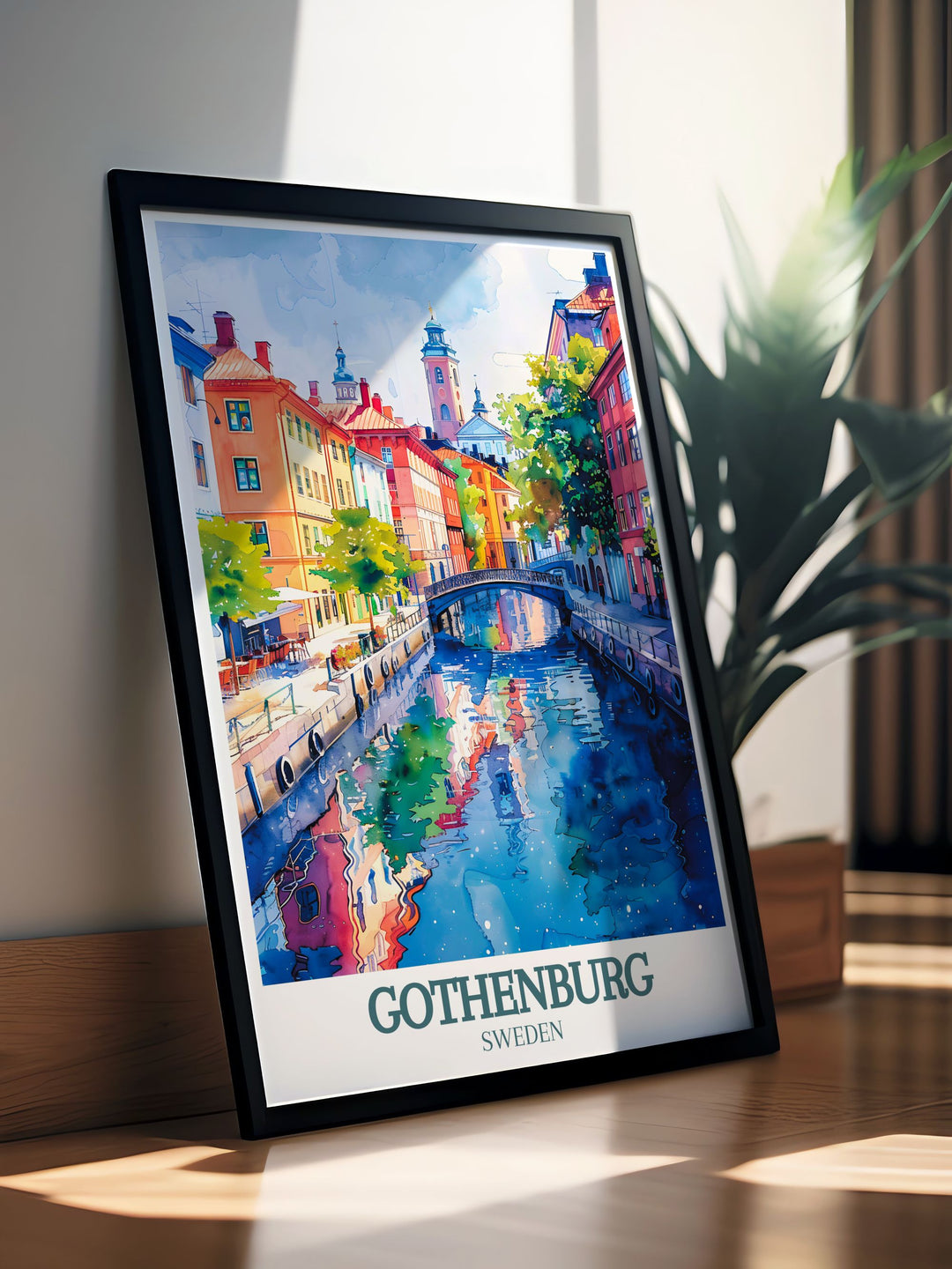 Celebrating the rich history of Gothenburg, this travel poster features the citys historic buildings and picturesque canals. Perfect for history buffs and travelers, this artwork offers a glimpse into the captivating heritage of Swedens second largest city.