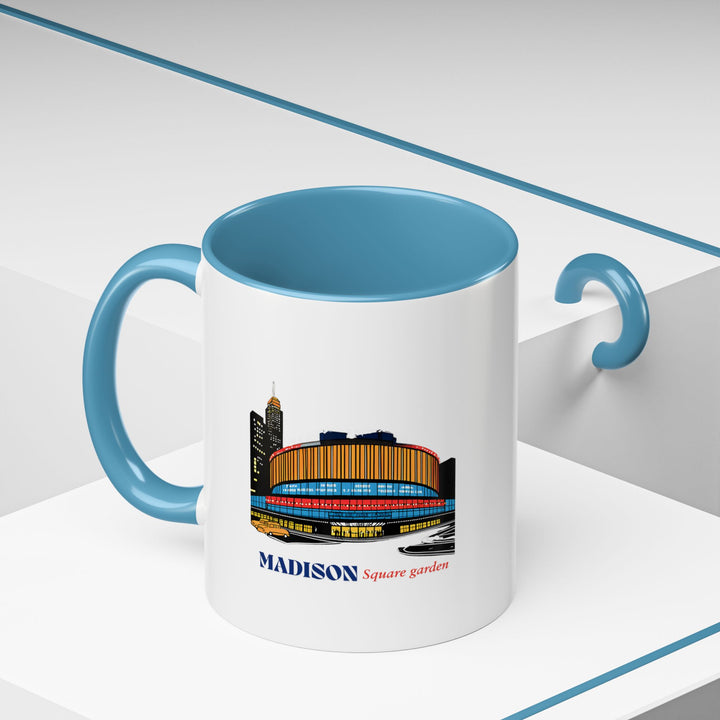 A durable ceramic Madison Square Garden mug showcasing intricate artwork inspired by the famous venue. Dishwasher-friendly and microwave-safe, it is ideal for everyday use or as a thoughtful gift for fans.