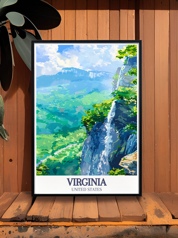 Vintage Richmond Painting with Shenandoah National Park Skyline Drive details making it a perfect addition to your collection of travel poster prints personalized gifts and stunning wall art celebrating the history and charm of Richmond.