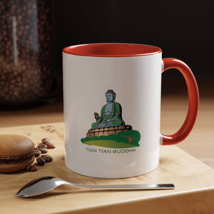 Experience serenity with this Tian Tan Buddha Mug showcasing intricate designs of the famous Lantau Island statue. Made from high-quality ceramic, it is dishwasher and microwave safe. Ideal for coffee or tea lovers seeking a touch of spiritual elegance in their daily routine.