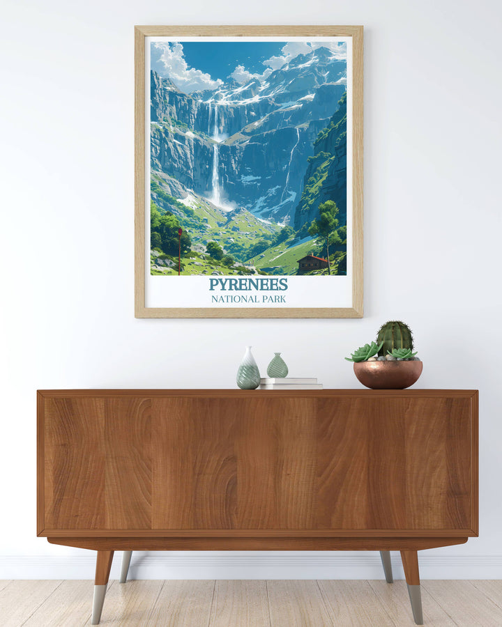 Elegant artwork of Cirque de Gavarnie representing the grandeur of Mont Perdu in the Pyrenees National Park a timeless piece for home decor.