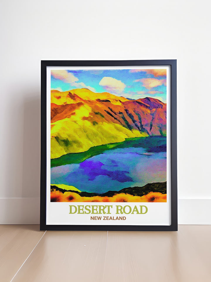 The Desert Road Print captures the allure of an open road through bold and dynamic colors ideal for any modern interior while Tama Lakes Framed Prints provide a calming contrast with their peaceful depiction of serene waters and lush landscapes.