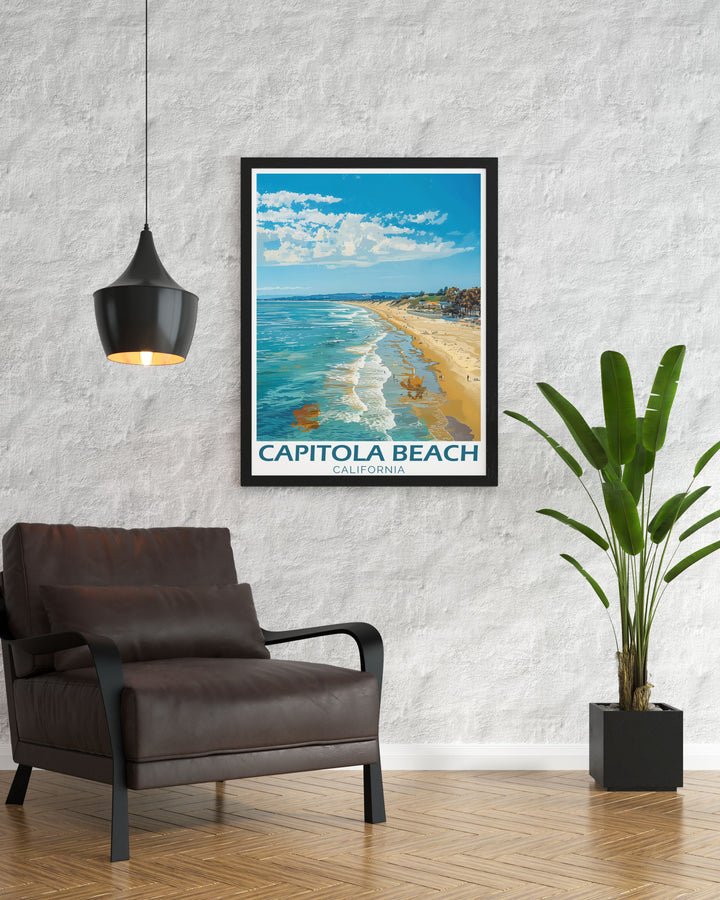 Stunning Capitola Beach Wall Art displaying the beauty and charm of Californias coastal gem perfect for enhancing your living room bedroom or office a versatile piece of artwork that fits seamlessly into any decor style